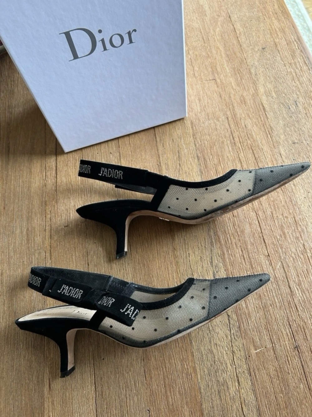 CHRISTIAN DIOR J’Adior Polka Dot Mesh Slingback - 39.5/ US 9 - Very Good Cond - Picture 3 of 8